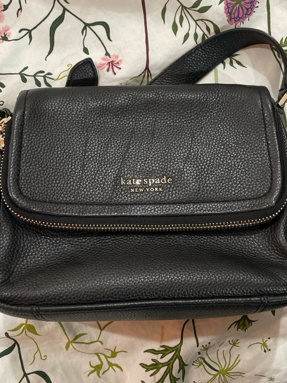 kate spade Black Pebbled Leather Mini Crossbody with Gold Hardware